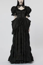 Black Short Puff Sleeves Ruffle Hanayome Stitching Lace Women's Gothic Dress